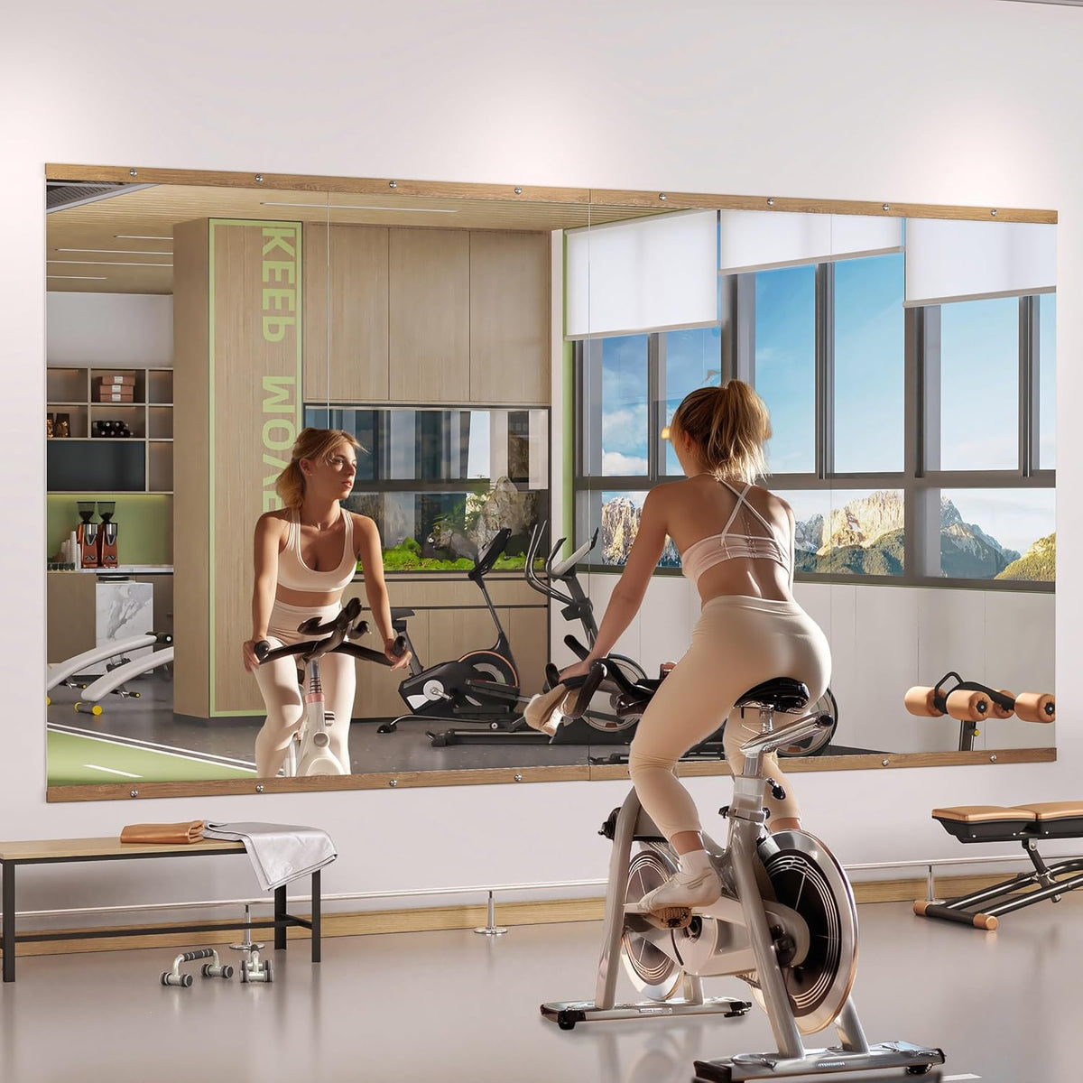 Hasipu 3Pcs 48''x24'' Home Gym Mirror Large Full Length Wall Mounted Full Body Mirror for Yoga Dance Fitness Exercise Studio Bedroom Garage, Frameless Tempered Glass Workout Mirrors Walnut Rectangular