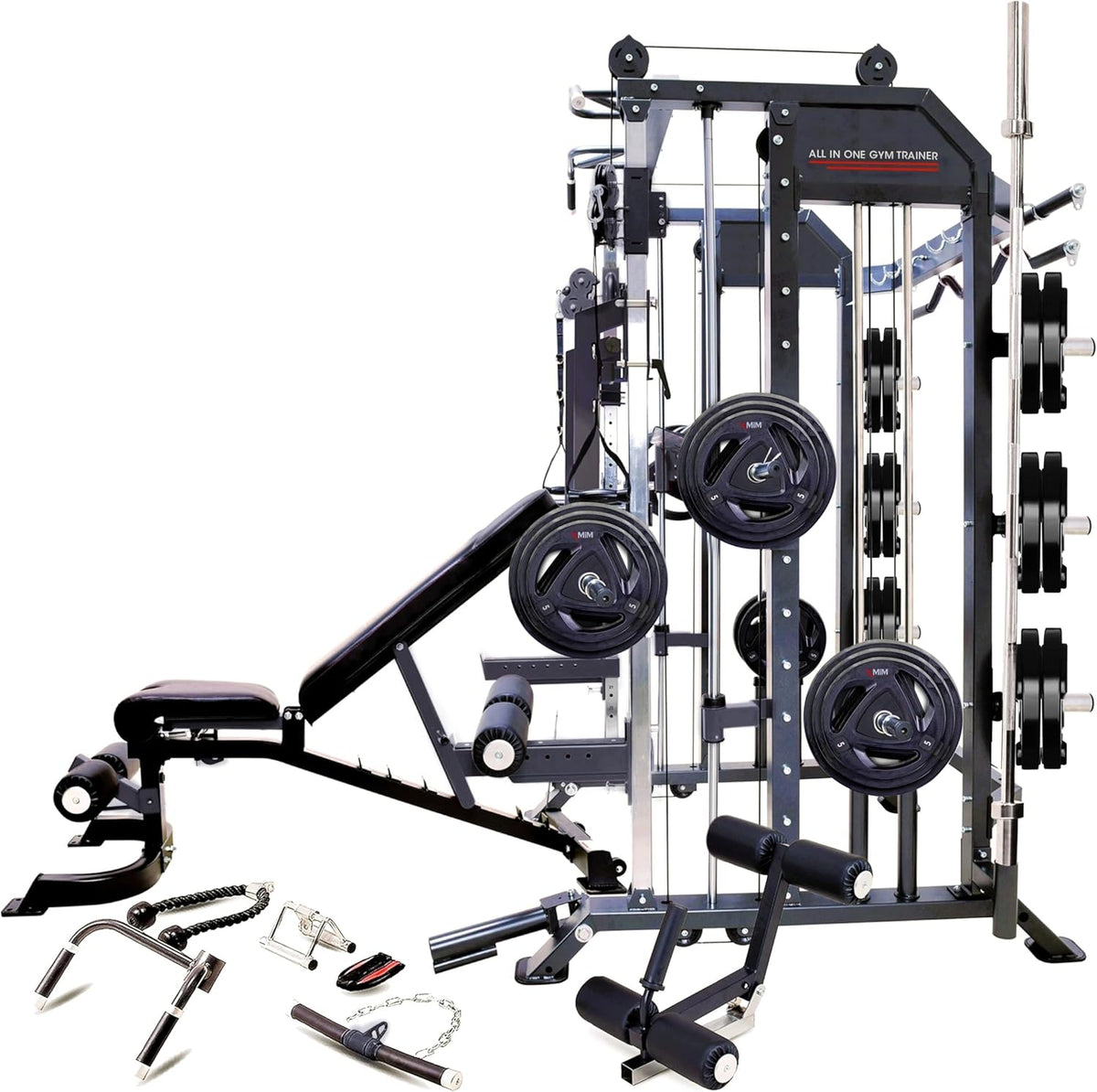MiM USA Hercules EX, Commercial All in One Gym Machine w/400 lb Weight Stack, Adj Bench, Jammer Arms, Leg Press, Leg Extension, Arm Curl, LAT Seat & Complete Attachment