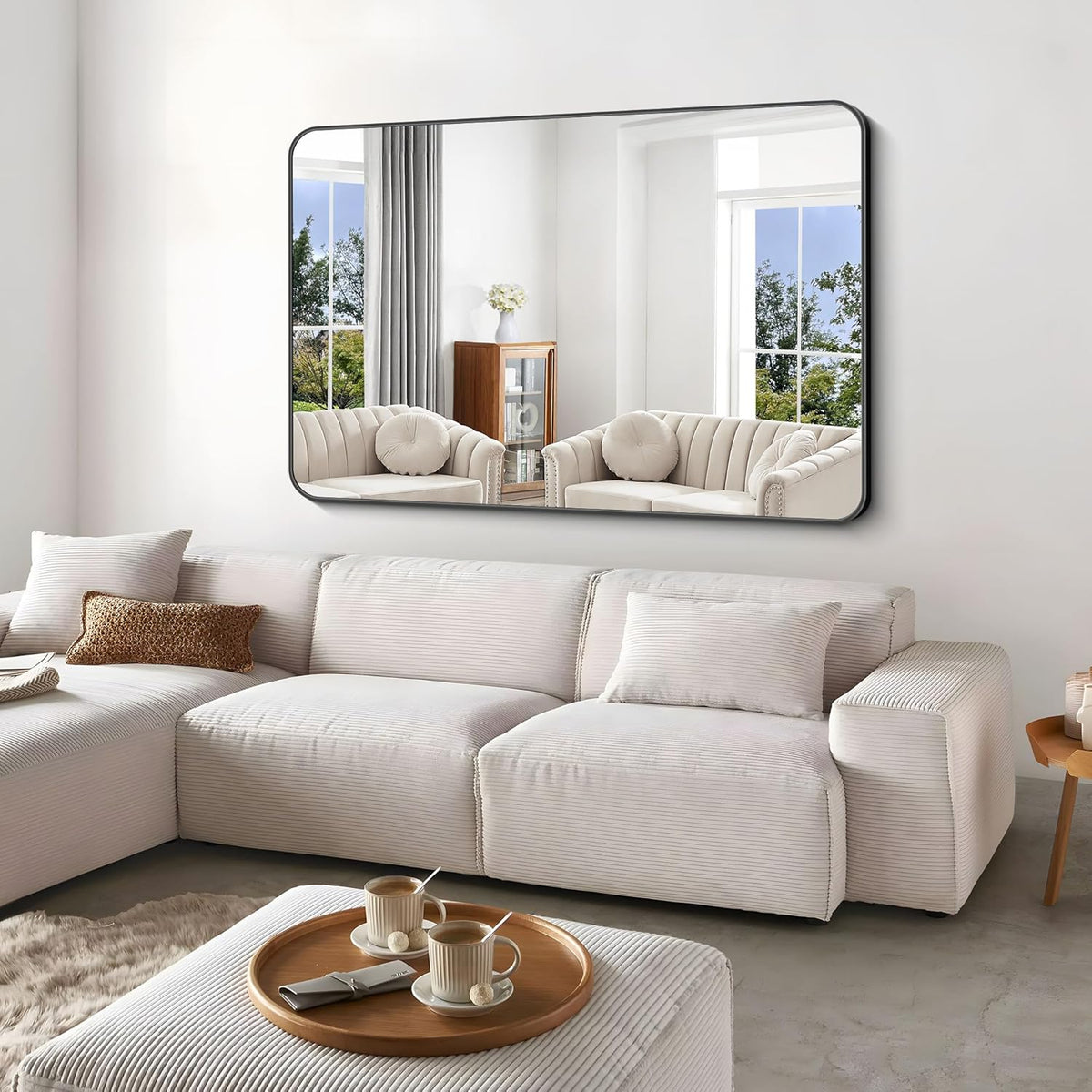 Black Bathroom Mirror,60x40 inch Wall Mirror for Bathroom Wall Mounted,Rectangle Mirror for Bathroom Over Sink,Modern Frame Round Corner for Living Room,Bedroom Entryway,Horizontal/Vertical