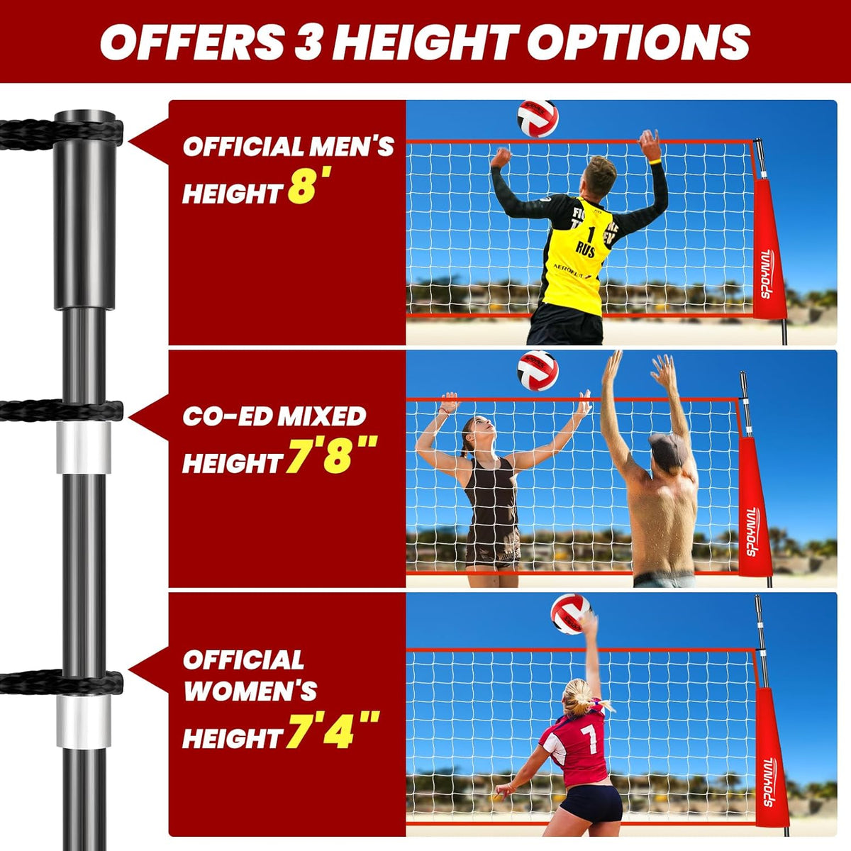 12FT/20FT Portable Volleyball Net Volleyball Net for Backyard Freestanding Volleyball Practice Net Outdoor Indoor Volleyball Training Set with Adjustable Height Carry Bag and Volleyball