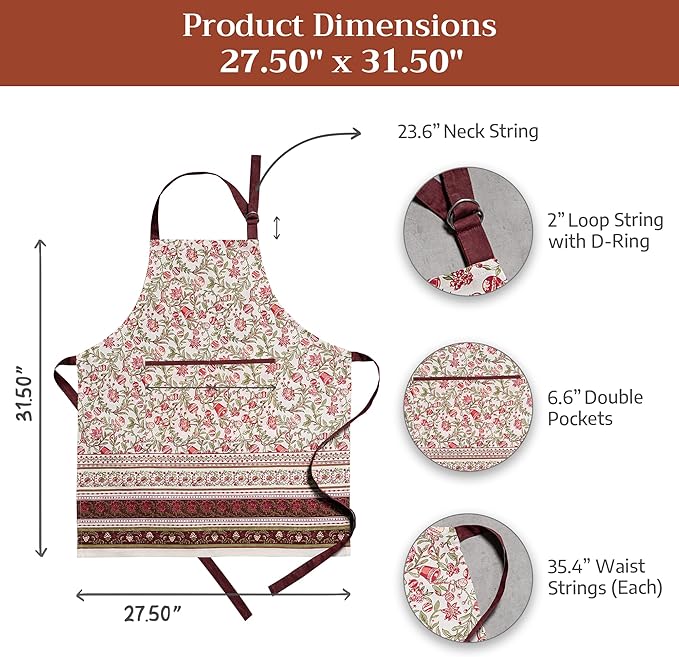 Maison d' Hermine 100% Cotton Apron for women with Pocket Kitchen Chef Apron for Men Cooking Mothers Day Gifts