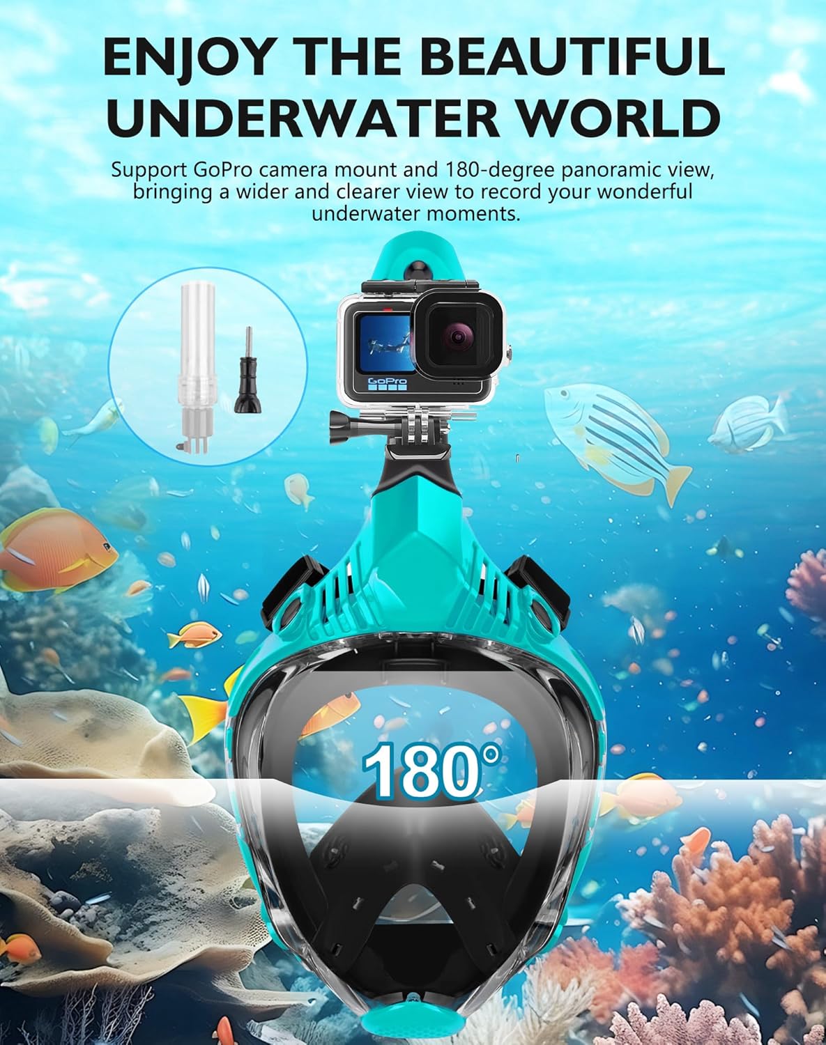 VGKE Full Face Snorkel Mask for Adults, 180 Degree HD Panoramic View Snorkeling Gear with Waterproof Phone Pouch, Anti-Leak & Anti-Fog, Breathe Freely Suitable for Men/Women