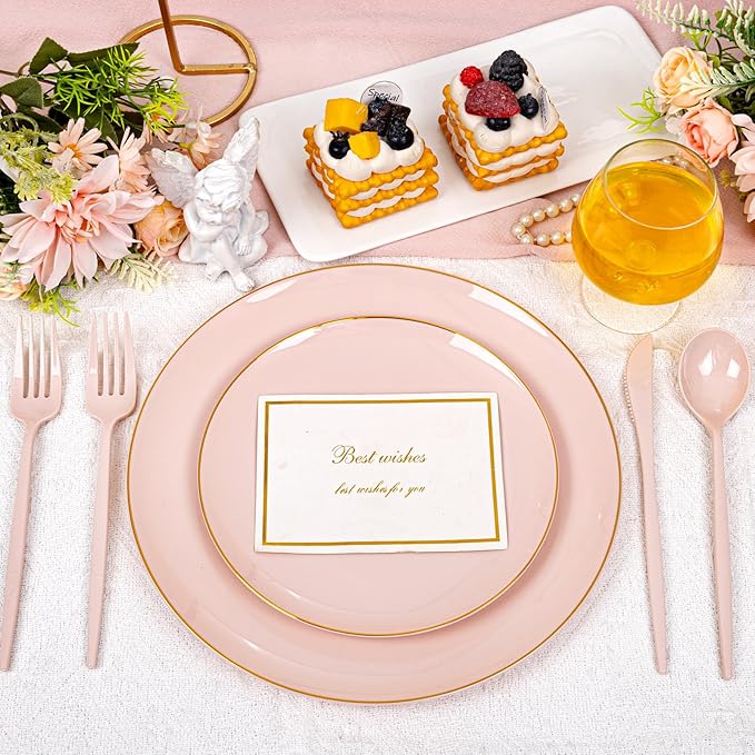 PULOTE 150PCS Pink Plastic Silverware - Plastic Cutlery Heavy Duty - Pink Utensils Set Disposable Include 50 Forks, 50 Spoons, 50 Knives for Wedding, Party & Mother’s Day