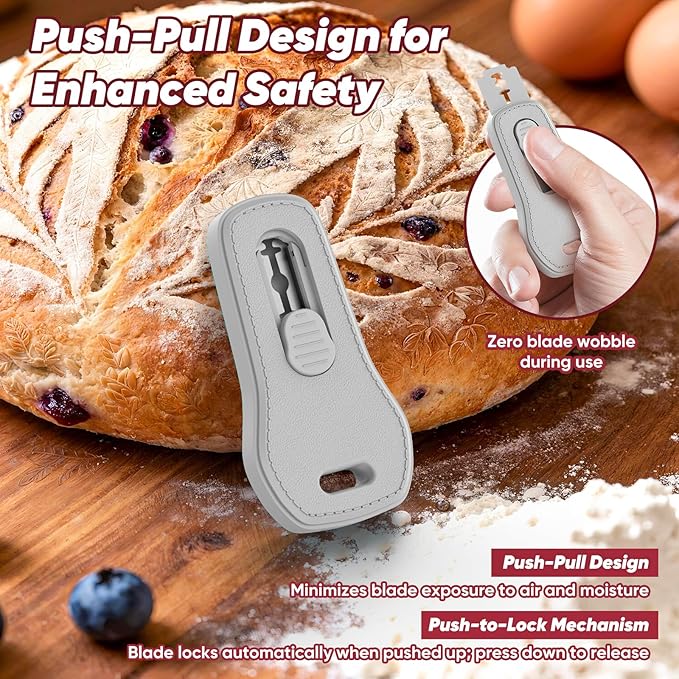 24SHEN Bread Lame, Sourdough Scoring Tool with Extractable & Magnetic, Sour Dough Tools Sourdough Cutter for Homemade Bread Making, Scoring Knife Include 5 Razor Blades-Gray