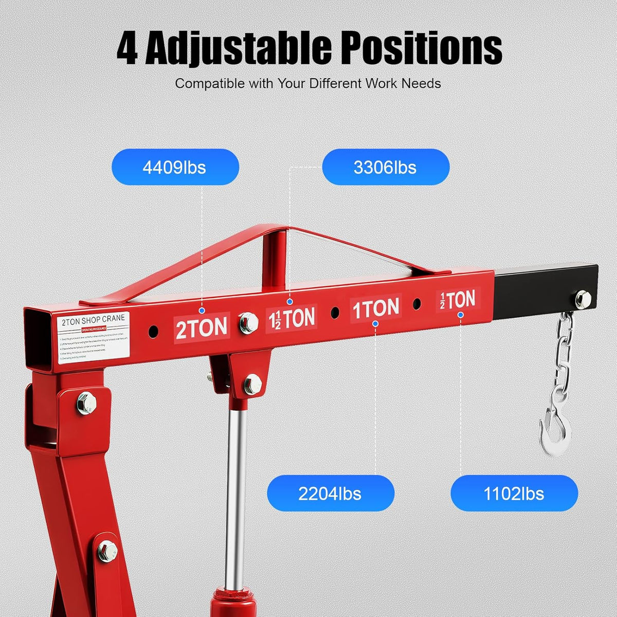 Folding Engine Hoist 1 Ton Engine Crane Lift with 6 Caster Wheels 2200LBS Steel Hydraulic Engine Crane 4 Adjustable Positions for Car Fixing Workshops Garages Warehouse(Sent in 2 Packages)