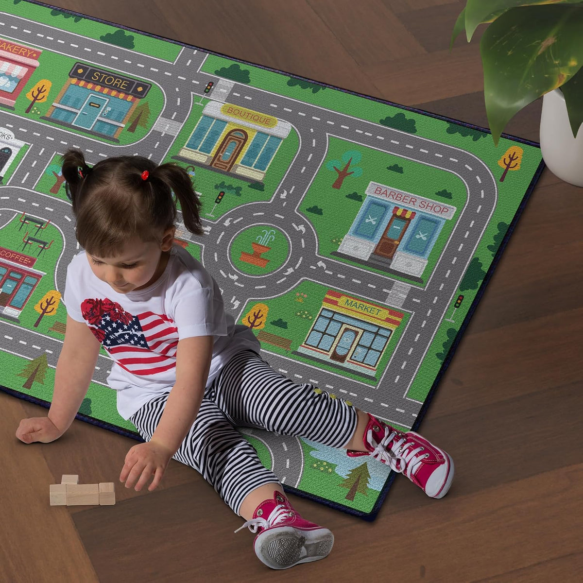 Kids Carpet Playmat Rug for Playroom 5'x 6'6" Toy Car Play Rugs for Bedroom Kids Toy Cars Carpet City Pretend Play Non-Slip Washable