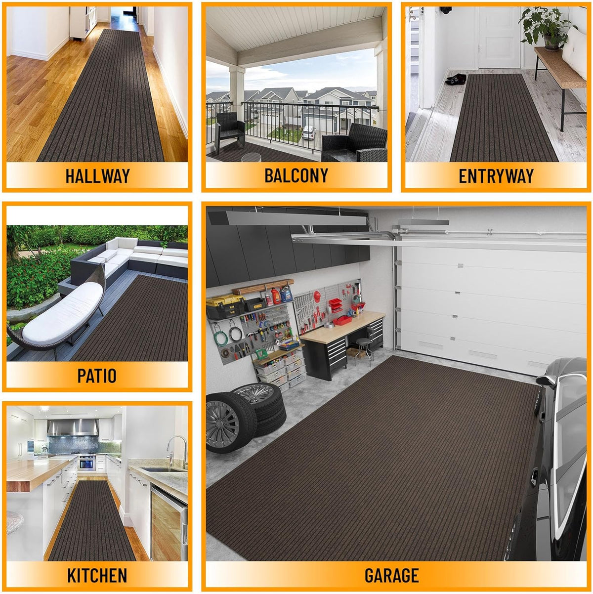 Ottomanson 2'7" x 47' Hallway Runner with Scraper Pile - Extra Durable Non-Slip Rug Mat for Indoor & Outdoor Use - Ideal for Kitchen, Entryway & Garage - High-Traffic Carpet, Brown