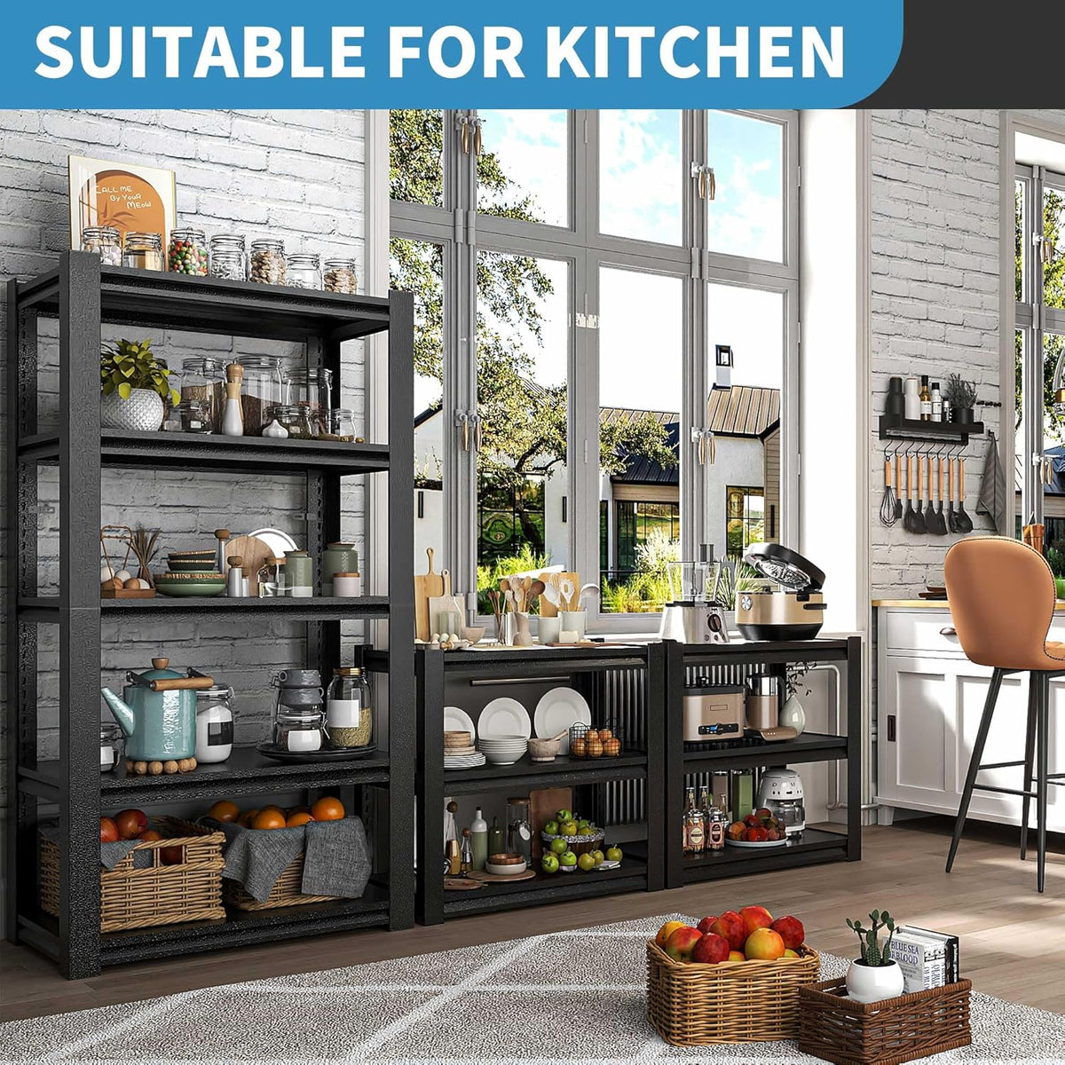 31.5" H Metal Storage Shelving, 1500LBS Heavy Duty Shelves Unit, Adjustable 3 Tier Storage Rack, Industrial Utility Shelf for Garage, Warehouse, Bedroom, Kitchen,18" D×34“W×31.5”H, Black
