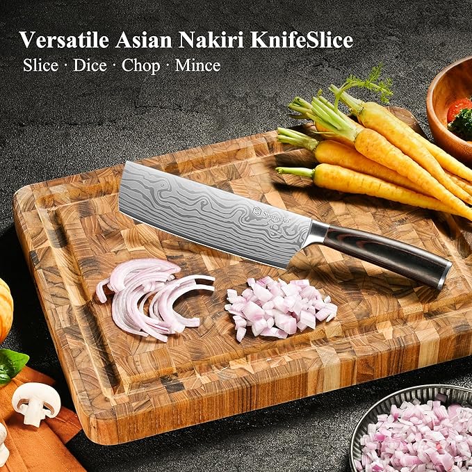 Sunnecko Japanese Nakiri Knife 7 Inch - Carbon Steel Chef Knife Vegetable Cleaver with Sheath, Kitchen Gift for Home Cooks, Professional Kitchen Knife Gift Box