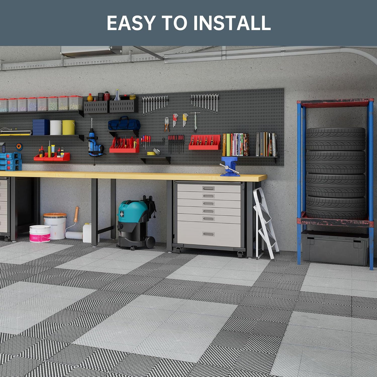 Durable Polypropylene Interlocking Modular Garage Floor Tiles, Versatile Interlocking Floor Tiles, 15.7'' x 15.7'' x 0.7''(Thickness) Flooring Tile(20 Pack), Black