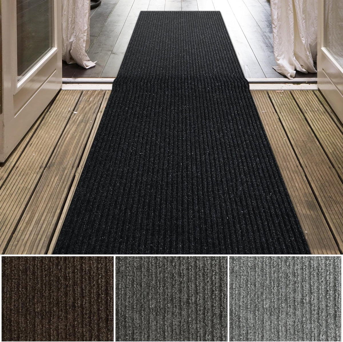 iCustomRug Spartan Weather Warrior Duty Indoor/Outdoor Utility Ribbed in 3ft,4ft,6ft Widths 70 Custom Sizes with Natural Non-Slip Rubber Backing 4'X82' in Black