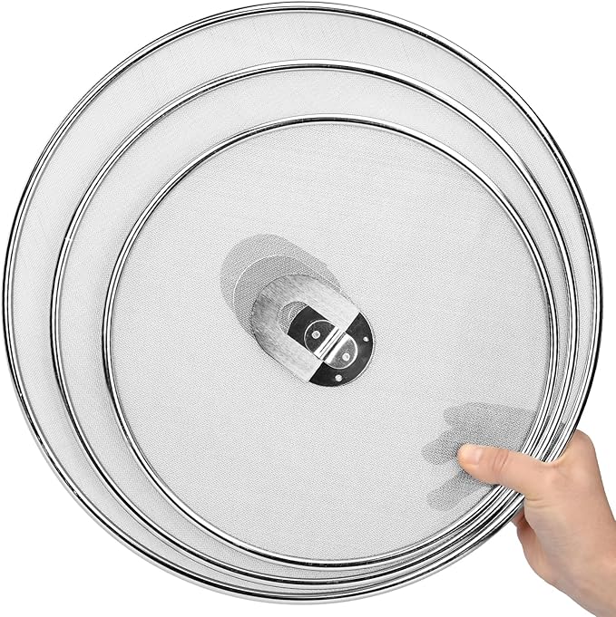 3 Pack Splatter Screen for Frying Pan 13" 11.5" 9.8" Stainless Steel Grease Splatter Guard Ultra Fine Mesh Lids with Fold Flat Knob Set for Prevent Oil Splatter