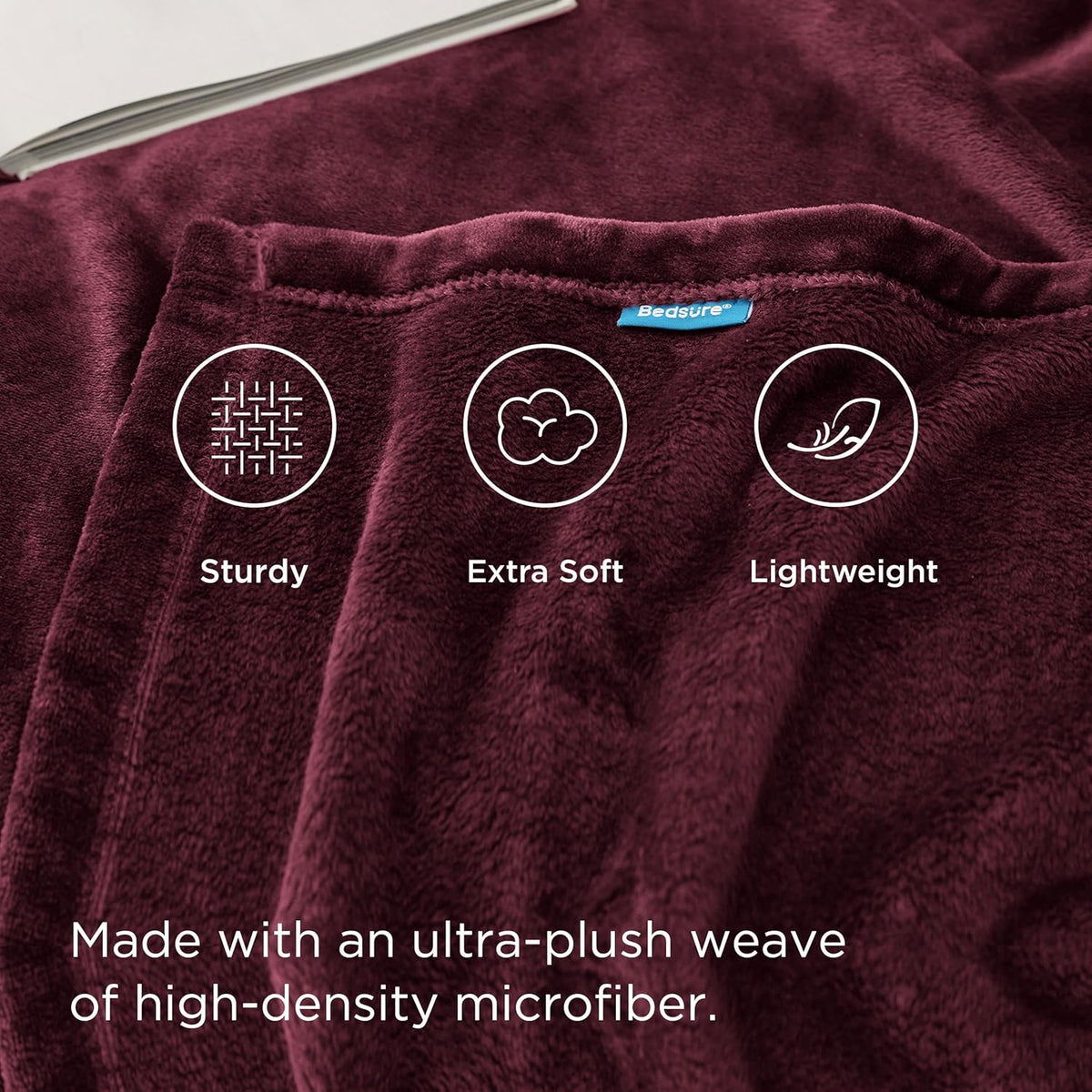 Bedsure Fleece Blanket Twin Size Burgundy - 300GSM Lightweight Plush Fuzzy Cozy Soft Warm Blanket for Bed, Sofa, Couch, Travel, Camping, 60x80 inches