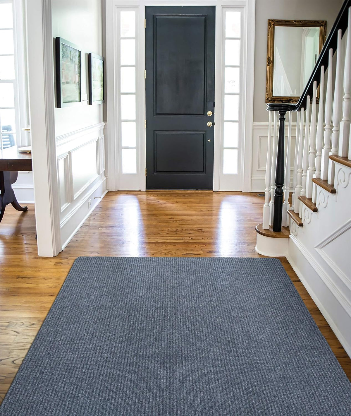Ottomanson 5' x 6'6" Mud Mat Area Rug Scraper Carpet - Non-Slip, Dirt Trapping for Indoor & Outdoor Use - Ideal for Entryway, Garage, Kitchen, Patio & High-Traffic Areas, Gray