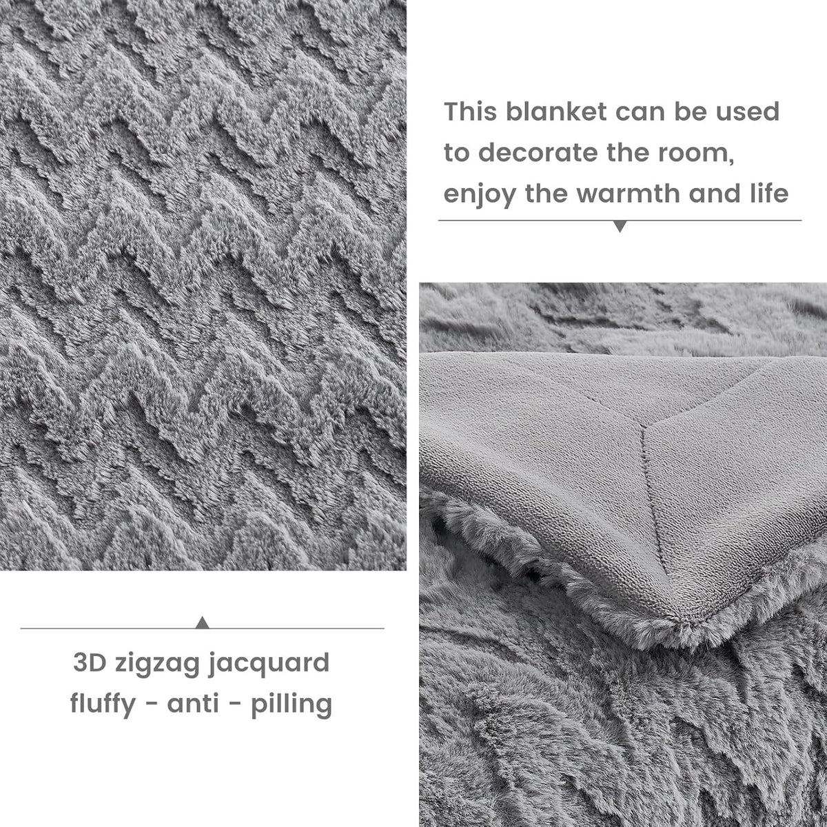 Cozy Bliss Faux Fur Throw Blanket for Couch - Soft Fuzzy Cozy Throw Gift Blankets for Women,Grey Boho Blanket for Sofa Bedroom Living Room.60 * 80 Inches