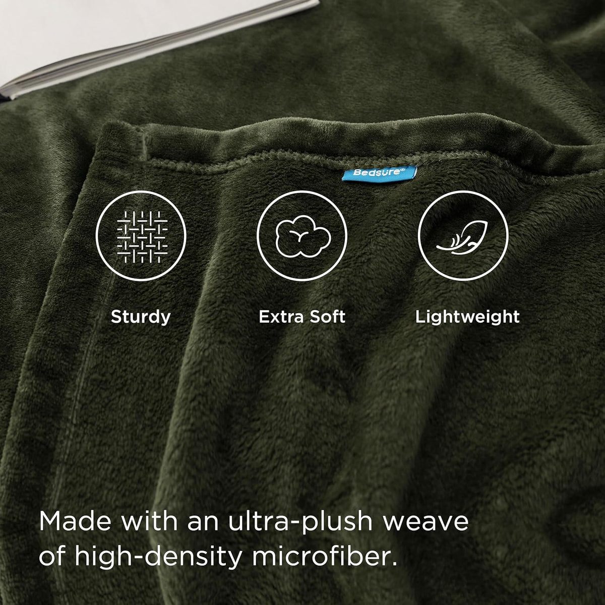 Bedsure Fleece Throw XL Blanket Olive Green - 300GSM Soft Lightweight Plush Cozy Blankets for Bed, Sofa, Couch, Travel, Camping, 50x70 inches