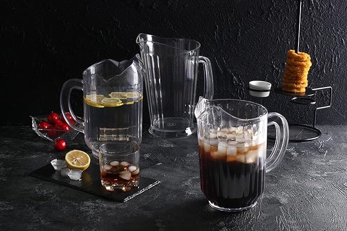 New Star Foodservice Plastic Restaurant-Grade Water Pitcher with 3 Spouts, 60-Ounce, Clear