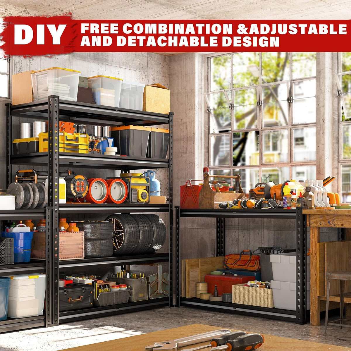 REIBII 3000LBS Garage Shelving 72" H Storage Shelves Heavy Duty Adjustable Metal Shelves for Storage Industrial Metal Shelving for Pantry Kitchen Basement