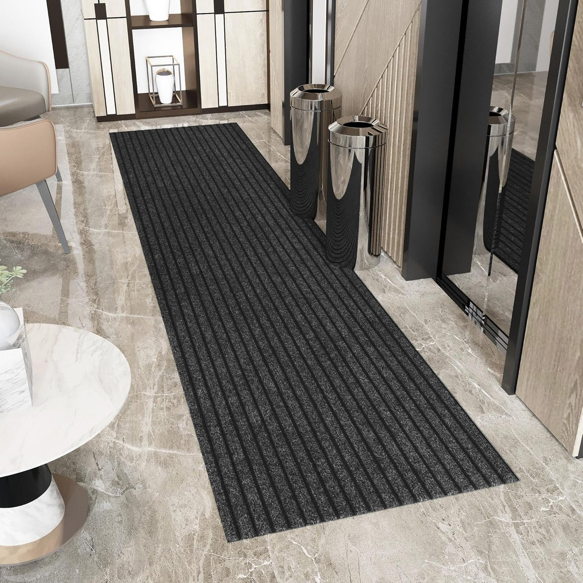 Ottomanson 2'7" x 11' Hallway Runner with Scraper Pile - Extra Durable Non-Slip Rug Mat for Indoor & Outdoor Use - Ideal for Kitchen, Entryway & Garage - High-Traffic Carpet, Black