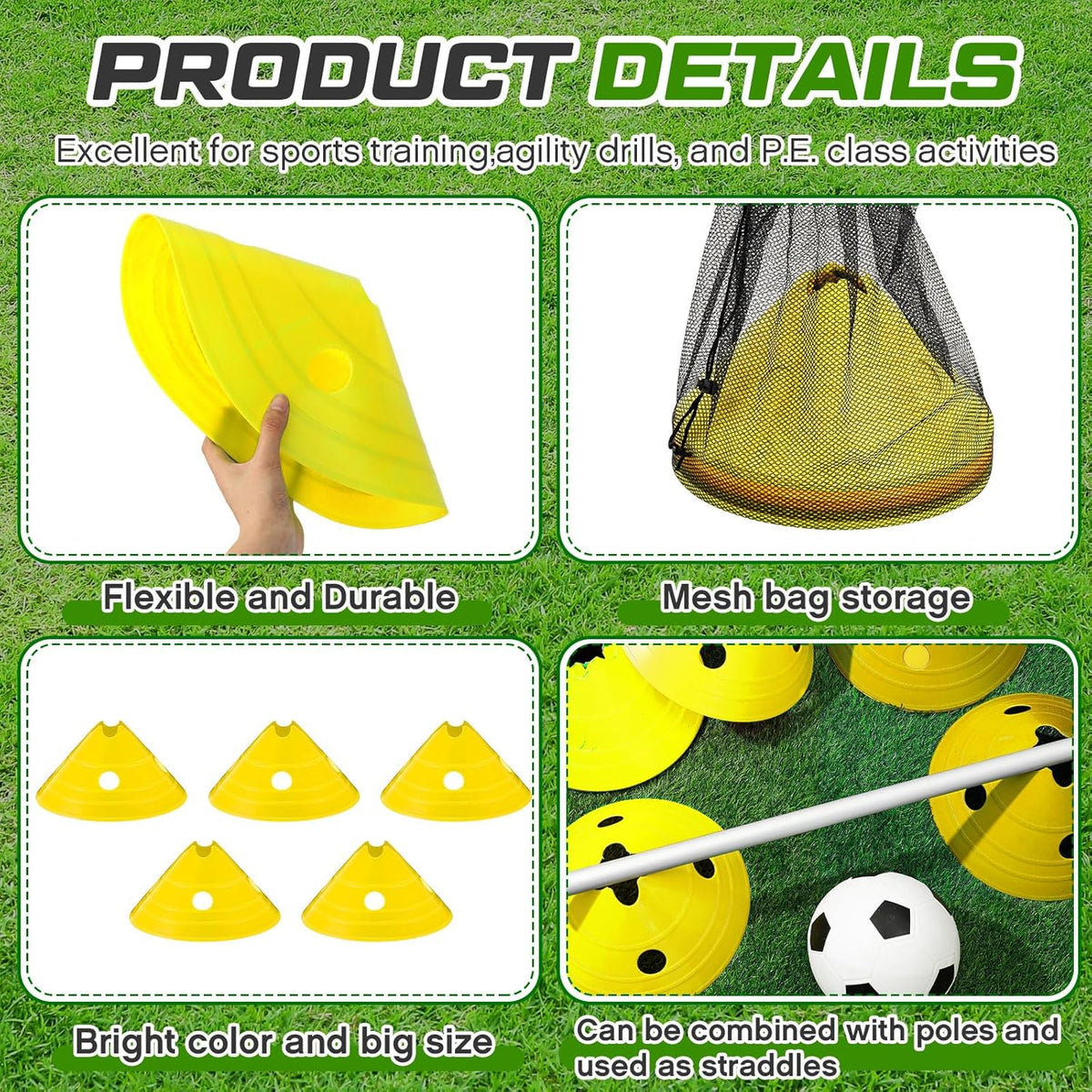 ShinyRelief Jumbo Disc Cones Jumbo Soccer Cones with Mesh Bag Giant Large Agility for Soccer Training Adult Sports