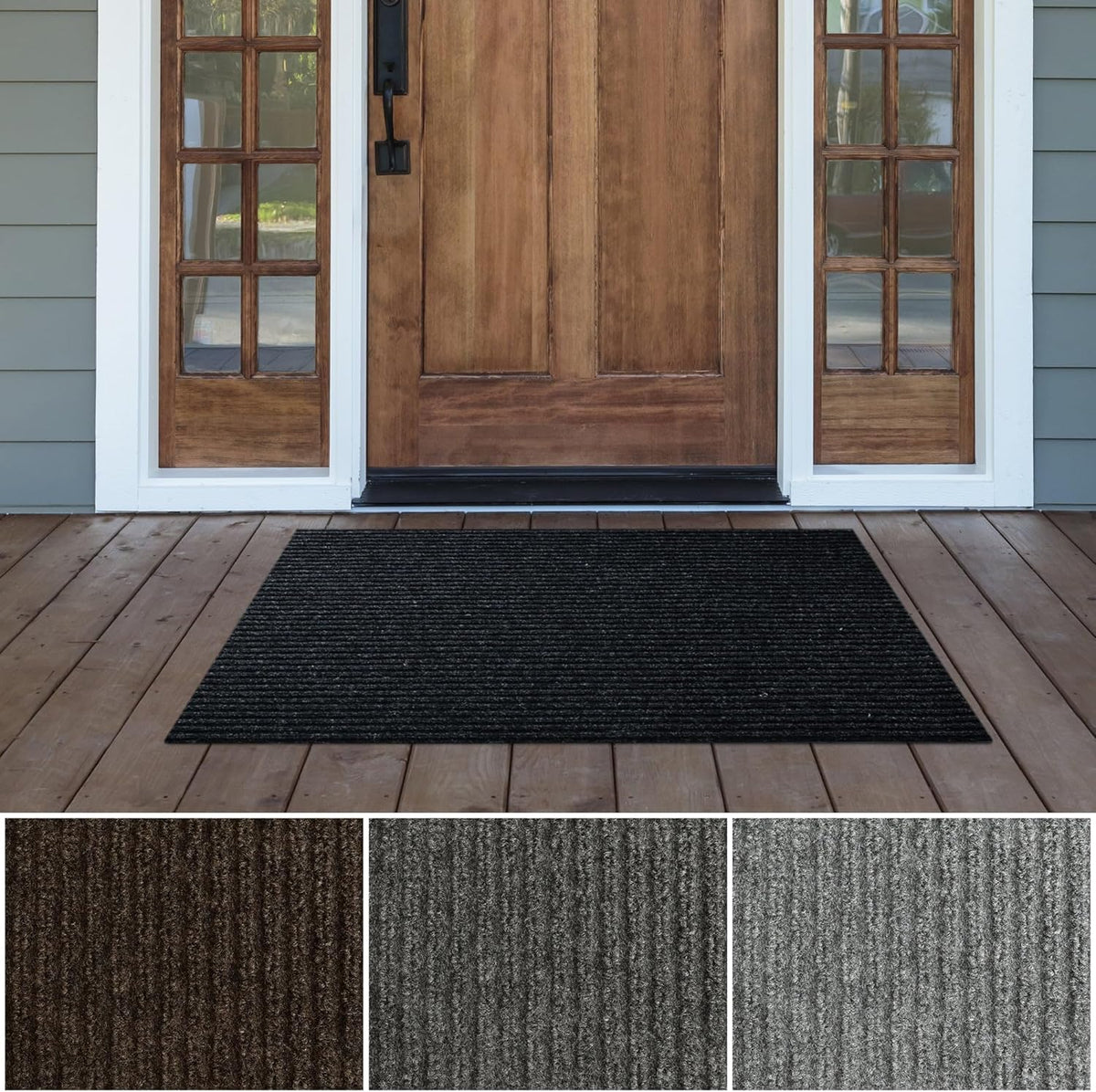 iCustomRug Spartan Weather Warrior Indoor/Outdoor Utility Ribbed Carpet Runner with Non-Slip Thermoplastic Rubber Backing, 3ft X 4ft Black