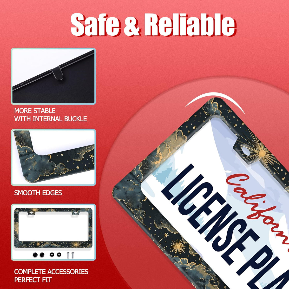 Beautiful Night Starry Sky License Plate Frame Nebula Stars License Plate Holder Funny Personalise Car Stainless Stee Decorative Parts for Standard Us Canada Vehicles 12x6 Inch for Women Men