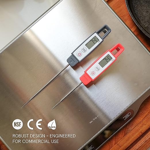 Lavatools PT09 Super-Quick Commercial Grade Digital Thermometer for Cooking, Meat, Candy, Candle, Liquid, Oil, 4.5" Compact Probe, Splash Proof, °C/°F Toggle, Hold Function - Sambal