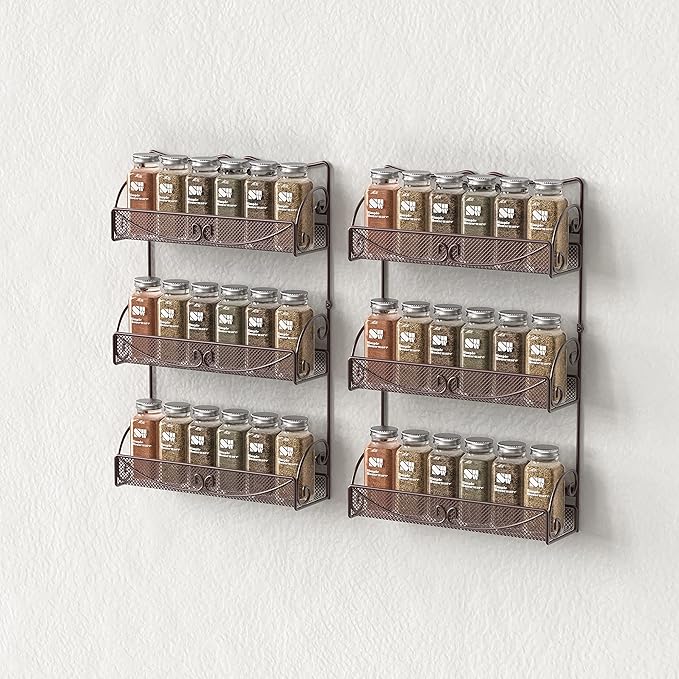 Deco Brothers 3 Tier Wall Mounted Spice Rack, 2 Pack, Bronze
