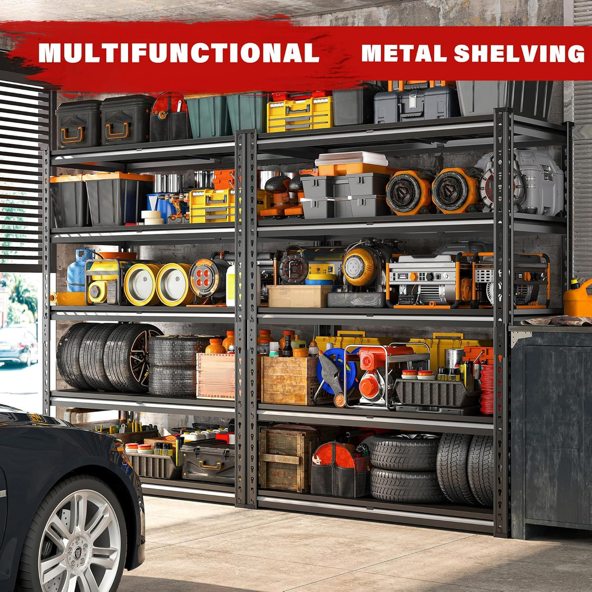 REIBII 3000LBS Garage Shelving 72" H Storage Shelves Heavy Duty Adjustable Metal Shelves for Storage Industrial Metal Shelving for Pantry Kitchen Basement