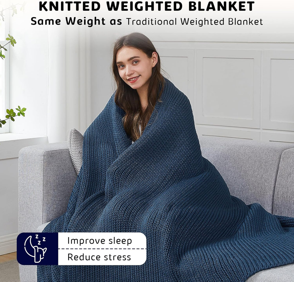 L'AGRATY Knitted Weighted Blanket - 48"x72" 20lbs Cooling Chunky Knit Heavy Blanket for Adults Braided Crochet Throw Thick Cable Yarn Knit Decorative No Beads Evenly Weighted Machine Washable