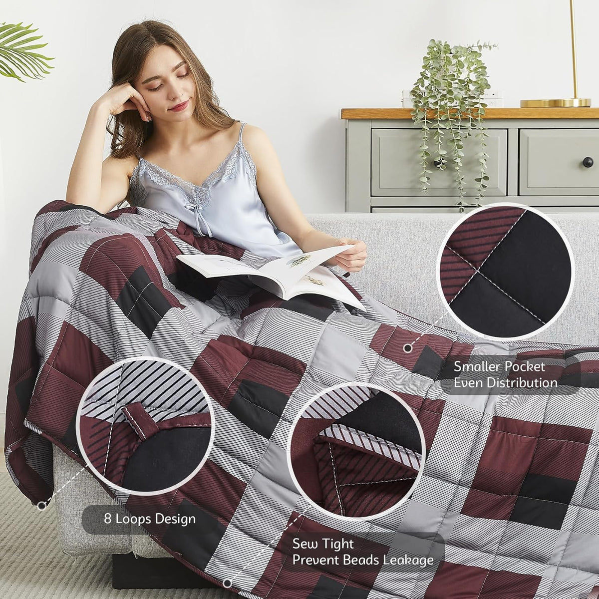 L'AGRATY Weighted Blanket - 60"x80" 17lbs Cooling Breathable Heavy Blanket Microfiber Material with Glass Beads for Adult All-Season Summer Fall Winter Soft Thick Comfort
