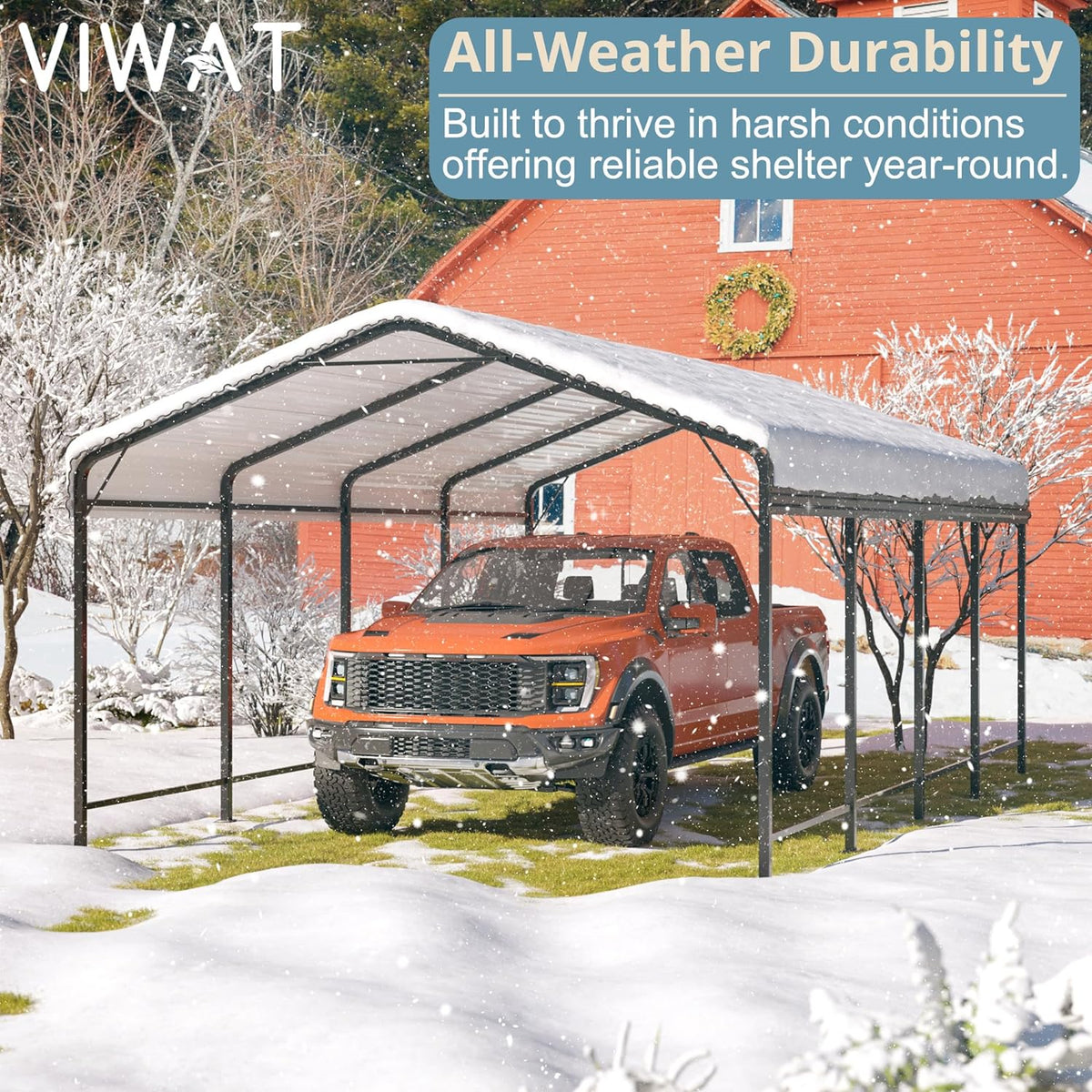 Carport 12x20 FT Metal Carport with Enhanced Base Outdoor Heavy Duty Garage Galvanized Car Shelter for Pickup, Boat, Car and Tractors