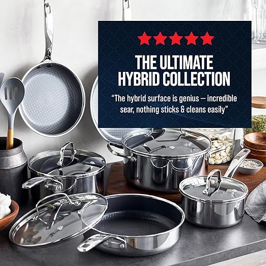 Blue Diamond Hybrid Nonstick Stainless Steel 2QT Saucepan with Glass Lid, PFAS-Free Ceramic Diamond Bond Pot, Dishwasher Safe, Stay-Cool Handle, Induction Ready, Compatible with All Cooktops
