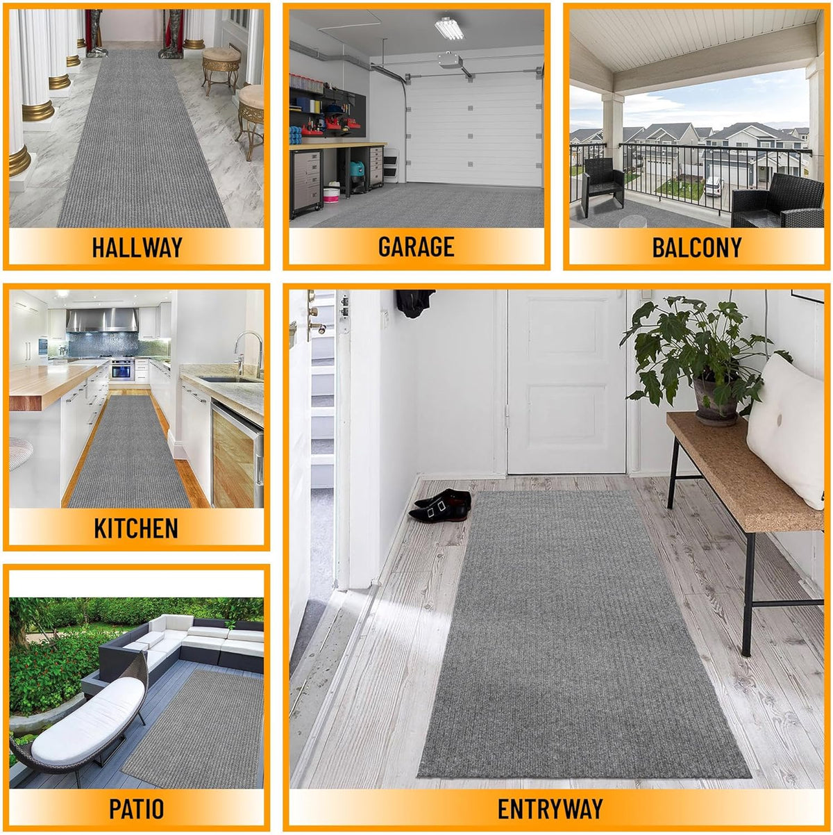 Ottomanson 2'7" x 37' Hallway Runner with Scraper Pile - Extra Durable Non-Slip Rug Mat for Indoor & Outdoor Use - Ideal for Kitchen, Entryway & Garage - High-Traffic Carpet, Gray