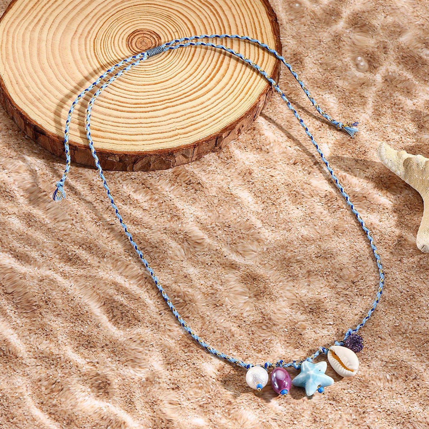 JAGWQRK Starfish Shell Charm Necklaces for Women Boho Adjustable Beaded Fish Shell Charm Necklace Hawaiian Summer Beach Surfe Party Present Jewelry