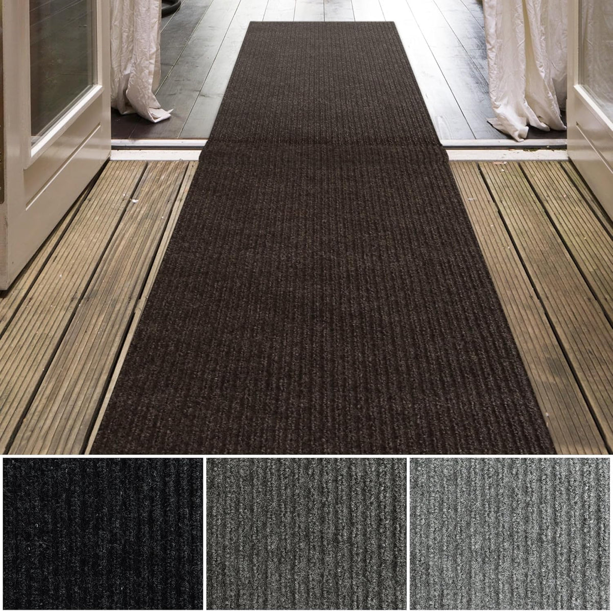 iCustomRug Spartan Weather Warrior Indoor/Outdoor Utility Ribbed Carpet Runner with Non-Slip Thermoplastic Rubber Backing, 3ft X 20ft in Brown