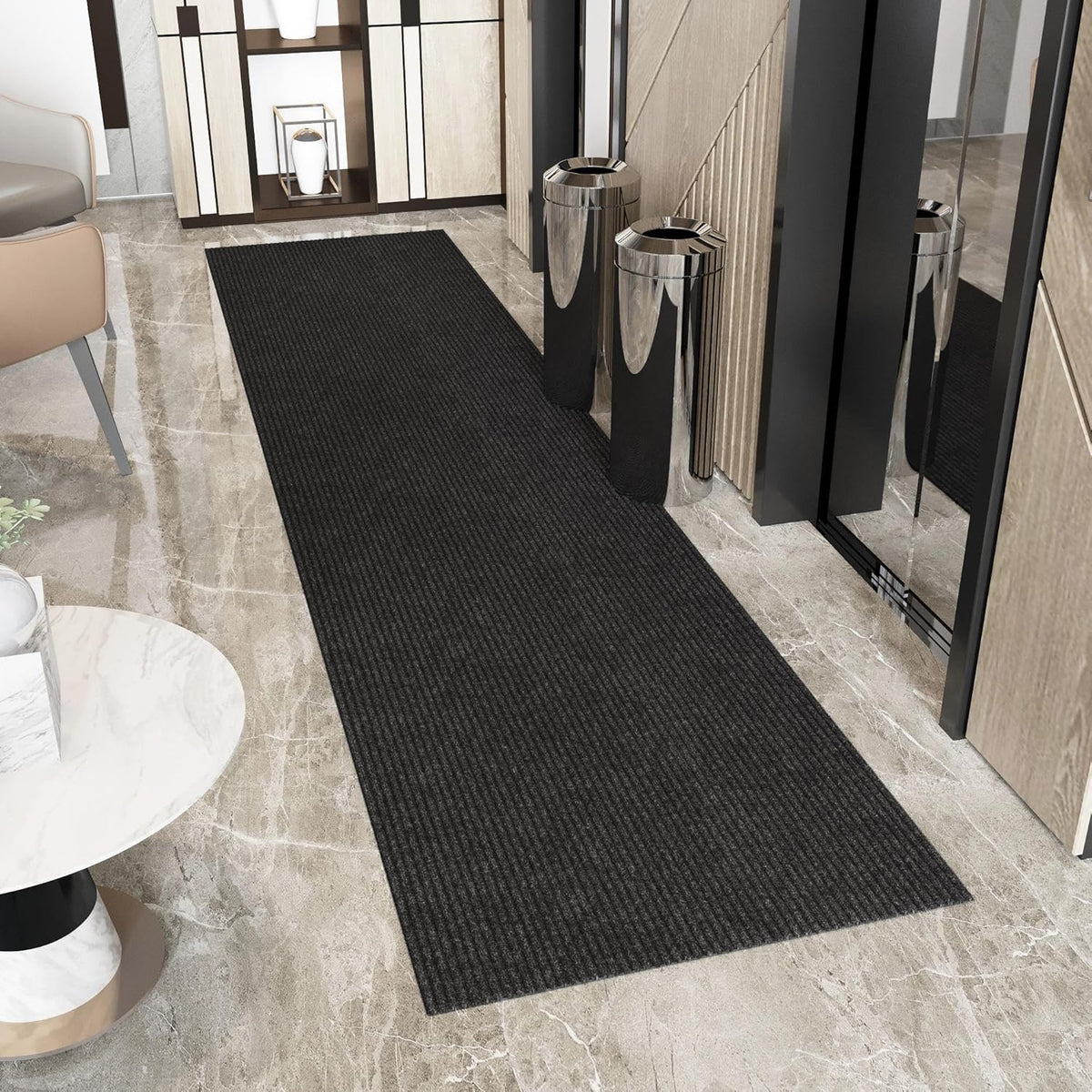 Ottomanson 3'11" x 14' Hallway Runner with Scraper Pile - Extra Durable Non-Slip Rug Mat for Indoor & Outdoor Use - Ideal for Kitchen, Entryway & Garage - High-Traffic Carpet, Black
