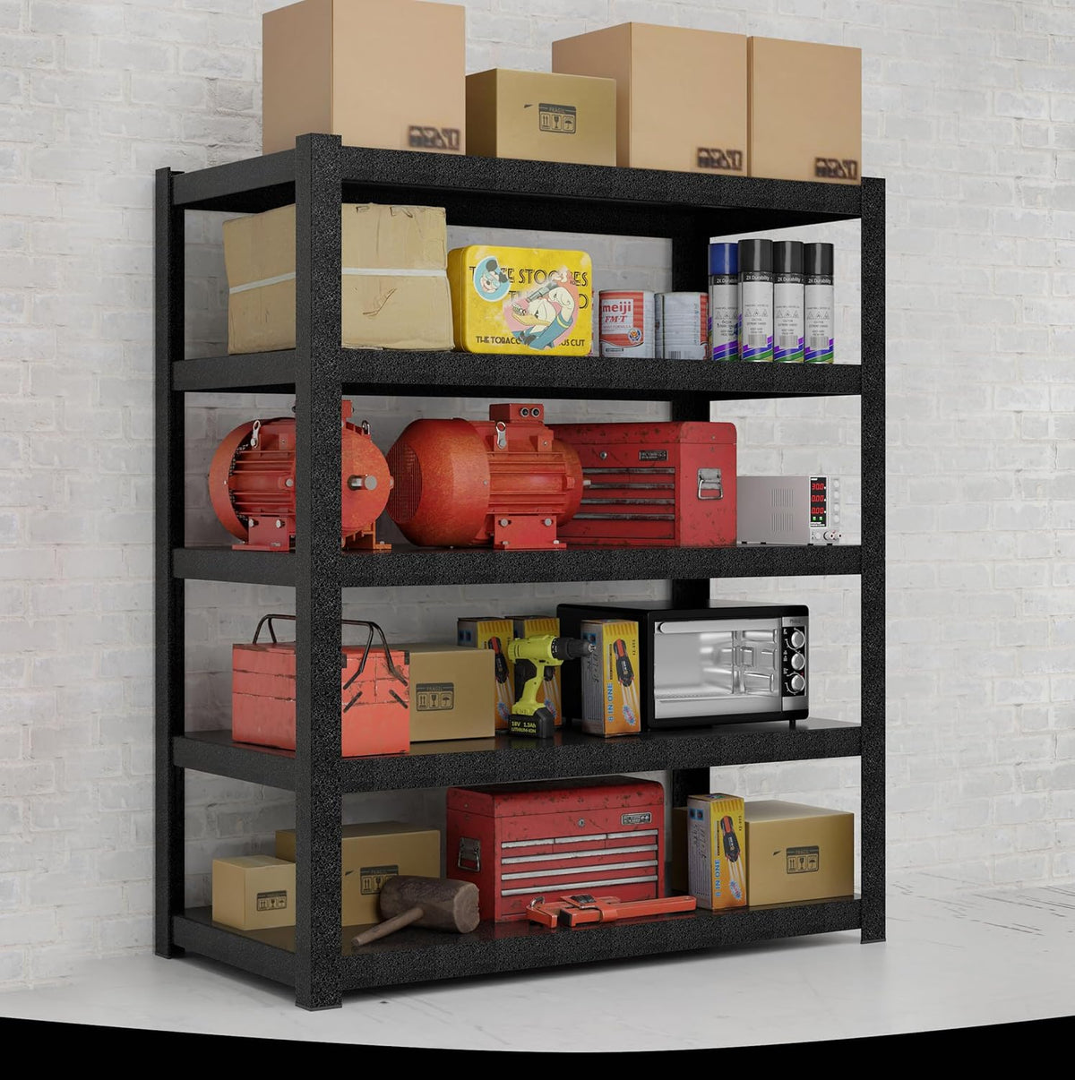 72" Hx47.3 Wx23.6 D 5 Tier Garage Shelving Heavy Duty Garage Storage Shelves 3000 lbs Heavy Duty Shelving Adjustable Matte Black Metal Shelving Industrial Rack (72" Hx47.3 Wx23.6 D)