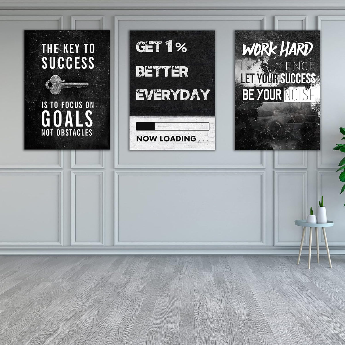 Yetaryy Motivational Poster Inspirational Wall Art 3 Pieces Canvas Painting Lion Artwork for Living Room Office Modern Home Decor Prints Pictures Wall Decor Framed Ready to Hang [48''Wx 24''H]