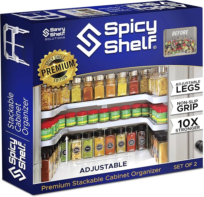 Spicy Shelf 3.0 - Expandable 2 Tiered Spice Rack Organizer for Cabinet & Pantry - Kitchen Seasoning Organizer - Cabinet Spice Racks for Inside Cabinets (Spicy Shelf Premium) - Home Organization