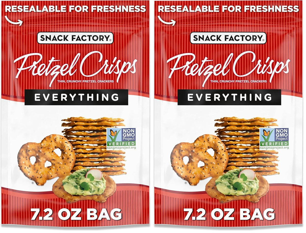 Snack Factory Everything Pretzel Crisps, Non-GMO, 7.2 OZ Resealable Bag (Pack of 2)