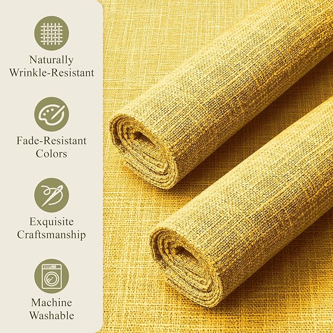 KXN Placemats Set of 4, Dual-Layer Thickened Faux Linen Table Mats, Heat Resistant & Wrinkle-Free, Machine Washable Cloth Place Mats for Kitchen Dining Indoor Outdoor (Yellow)