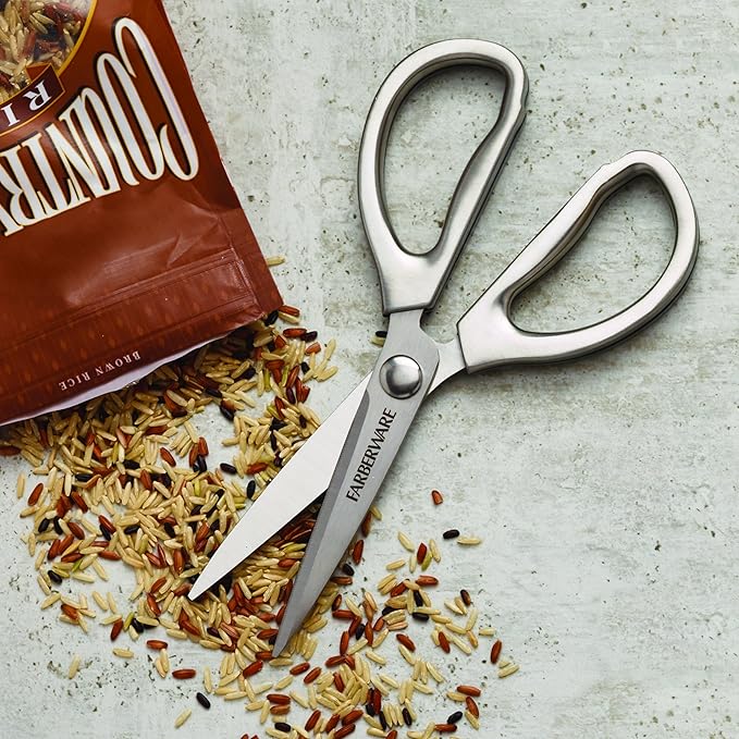 Farberware All Purpose High Carbon Stainless Steel Shears with Contoured Handles, Silver