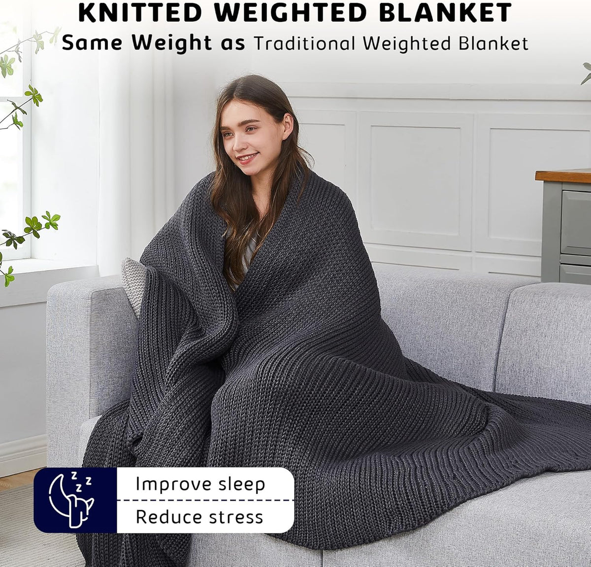 L'AGRATY Knitted Weighted Blanket - 48"x72" 20lbs Cooling Chunky Knit Heavy Blanket for Adults Braided Crochet Throw Thick Cable Yarn Knit Decorative No Beads Evenly Weighted Machine Washable