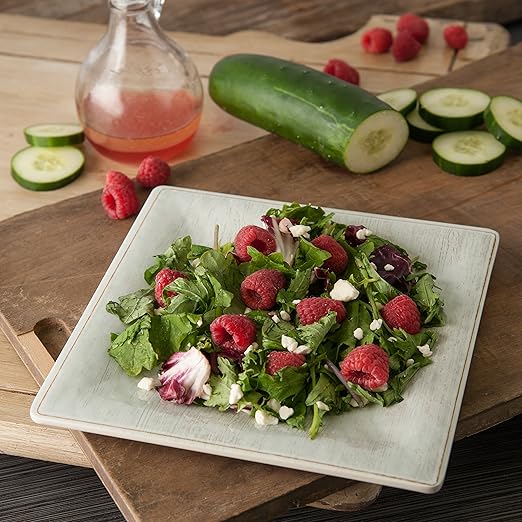 Carlisle FoodService Products Grove Reusable Plastic Plate Square Plate with Rim for Home and Restaurant, Melamine, 8.5 Inches, Buff