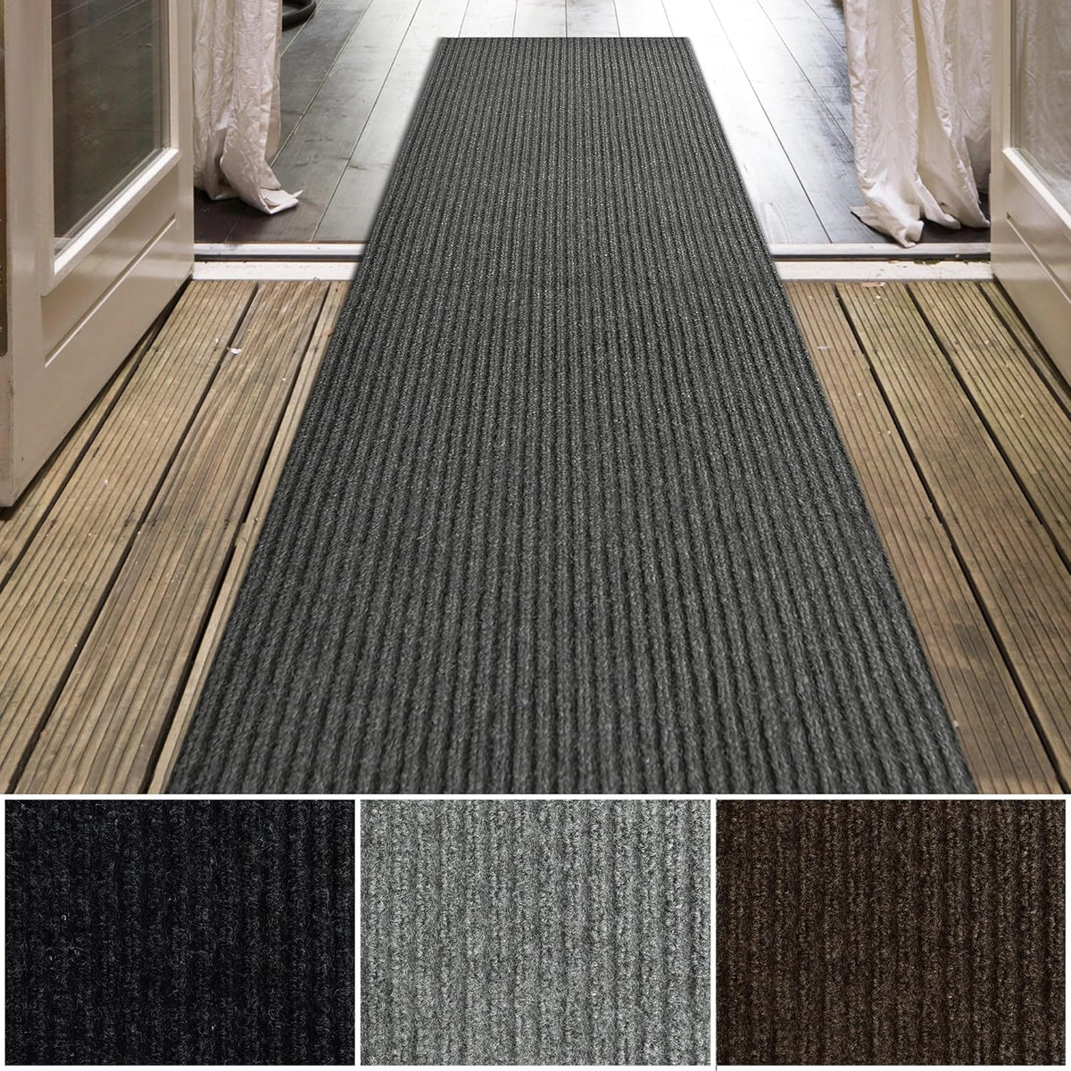 iCustomRug Spartan Weather Warrior Duty Indoor/Outdoor Utility Ribbed in 3ft,4ft,6ft Widths 70 Custom Sizes with Natural Non-Slip Rubber Backing 4'X68' in Charcoal