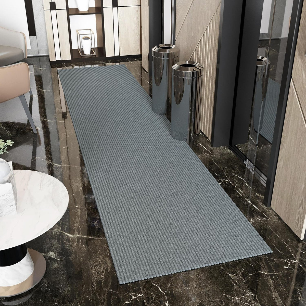 Ottomanson 2'7" x 12' Hallway Runner with Scraper Pile - Extra Durable Non-Slip Rug Mat for Indoor & Outdoor Use - Ideal for Kitchen, Entryway & Garage - High-Traffic Carpet, Gray