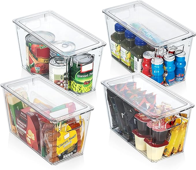 ClearSpace Modern Plastic Storage Bins with Lids Perfect Kitchen Organization or Pantry Fridge Organizer, 8 Pack, Transparent, Rectangular, 12.5" x 6" x 7", 9L Capacity, 8 Compartments