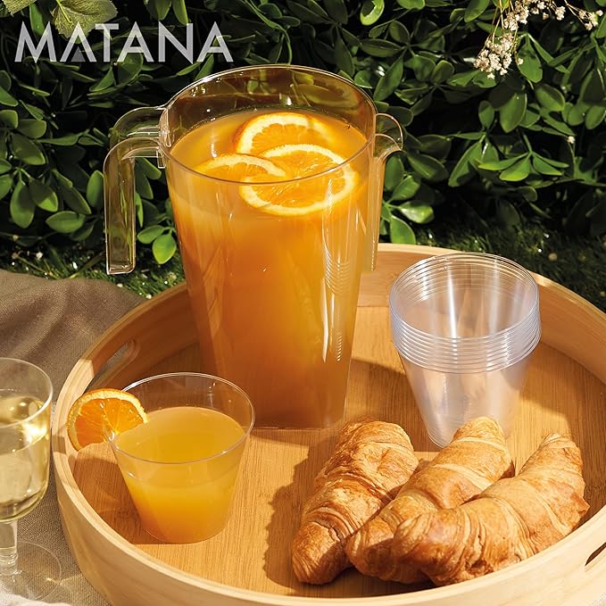 MATANA 6 Pack Clear Water Pitchers - 52 oz Plastic Beer Pitcher with Handle for Drinks, Juice, Lemonade, Beverages - BPA-Free Iced Tea Pitcher for Fridge, Home, Party, Event