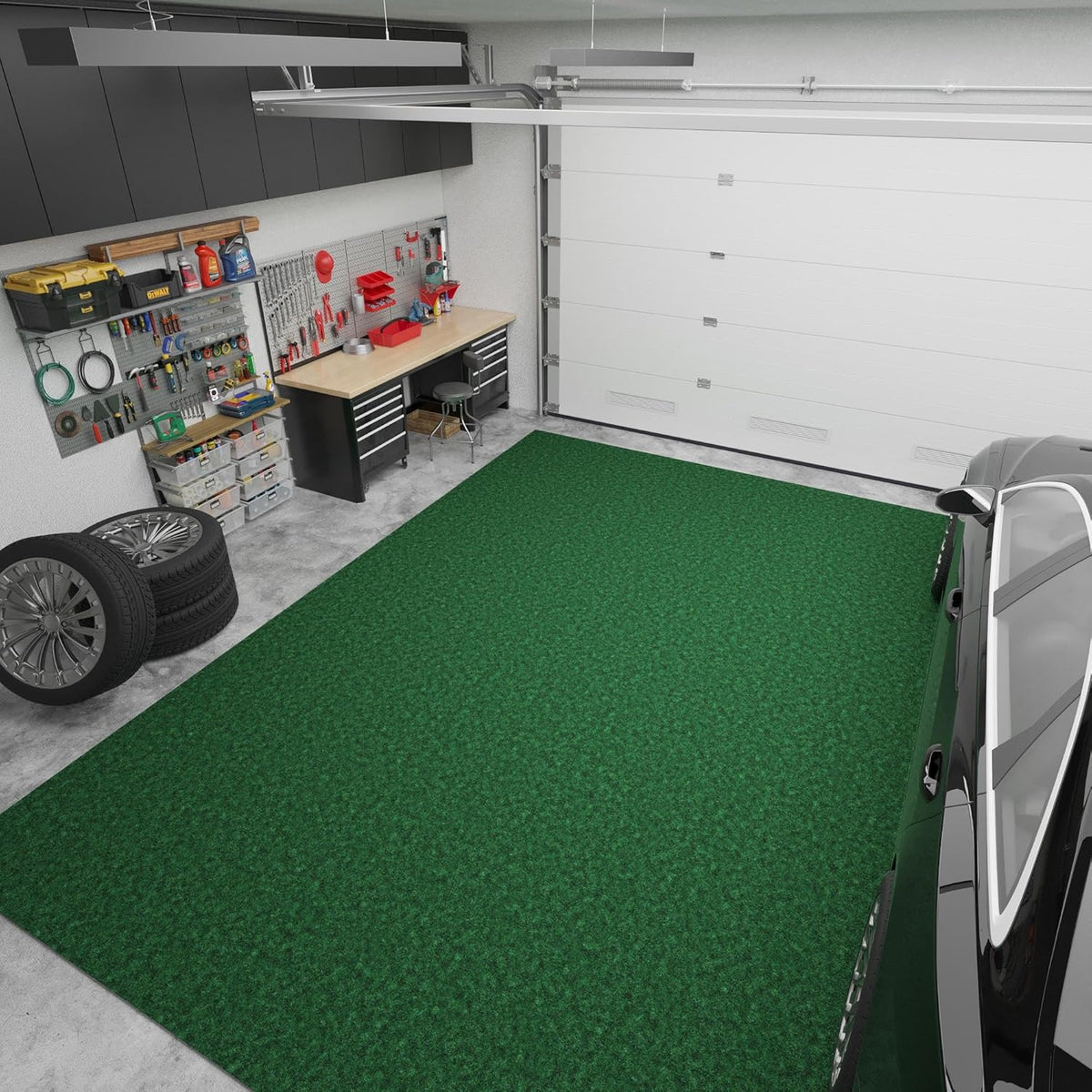 Ottomanson 6' x 6'6" Mud Mat Area Rug Scraper Carpet - Non-Slip, Dirt Trapping for Indoor & Outdoor Use - Ideal for Entryway, Garage, Kitchen, Patio & High-Traffic Areas, Green